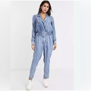 River Island denim utility boilersuit in blue